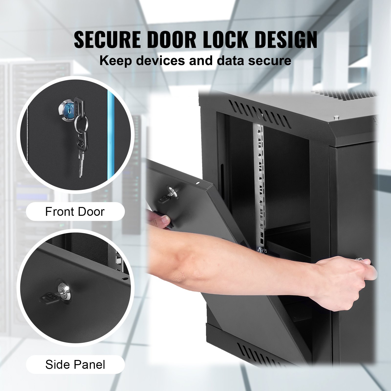 Gabinete para servidores de red VEVOR 6U de montaje en pared, 15.5'' de profundidad, con capacidad de carga máxima de 90 kg (montaje en el suelo), con paneles laterales de puerta de vidrio con cerradura, para equipos informáticos y dispositivos audiovisuales.