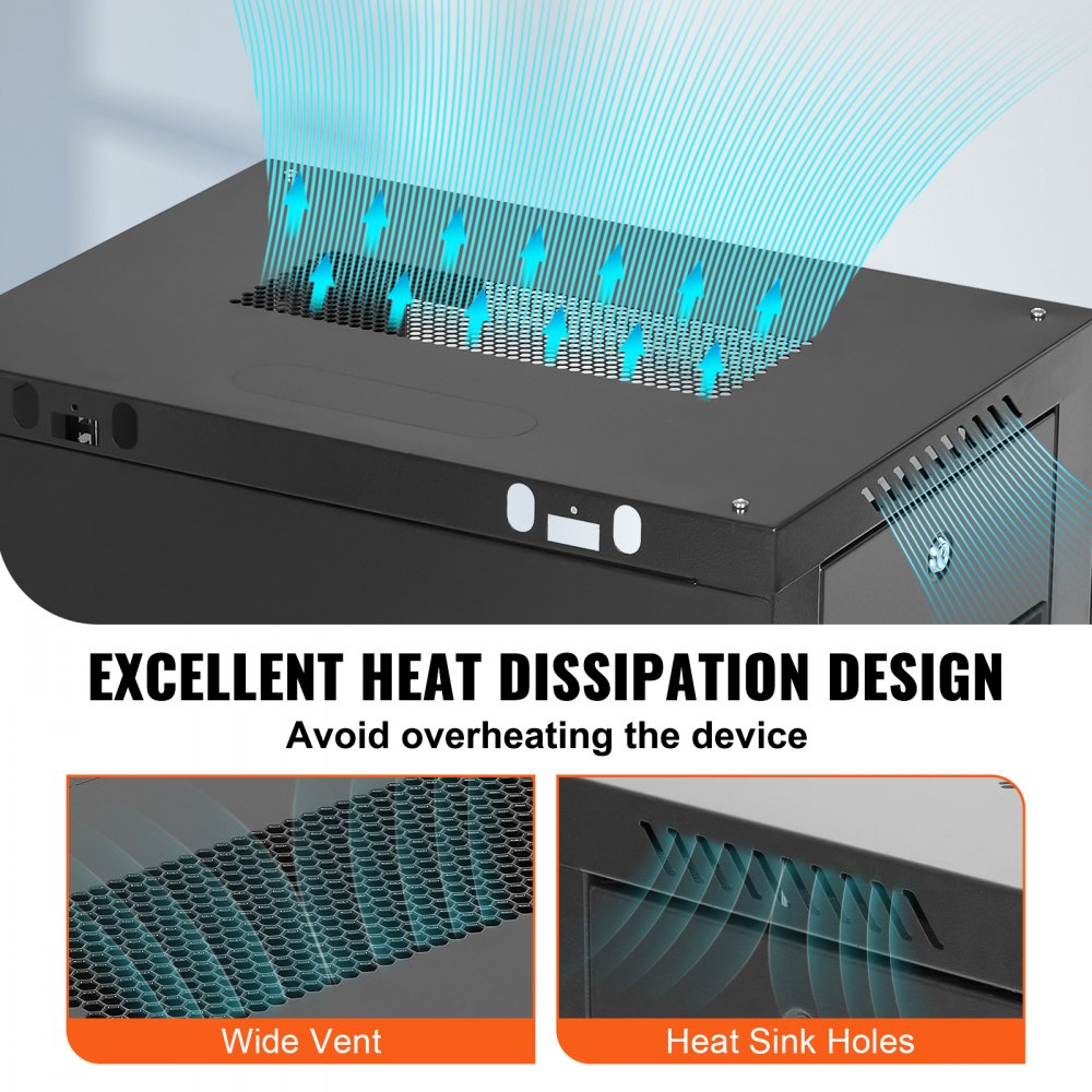 Gabinete de red para servidor VEVOR 9U de montaje en pared, 15,5'' de profundidad, gabinete de rack seguro, soporta hasta 200 lb, cuenta con puerta de vidrio con cerradura y paneles laterales, ideal para equipos de TI y A/V.