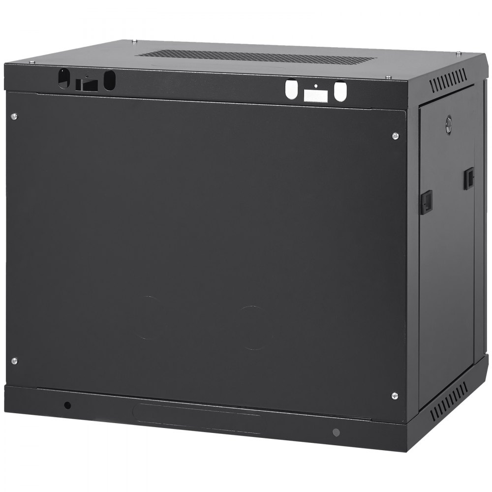 Gabinete de red para servidor VEVOR 9U de montaje en pared, 15,5'' de profundidad, gabinete de rack seguro, soporta hasta 200 lb, cuenta con puerta de vidrio con cerradura y paneles laterales, ideal para equipos de TI y A/V.