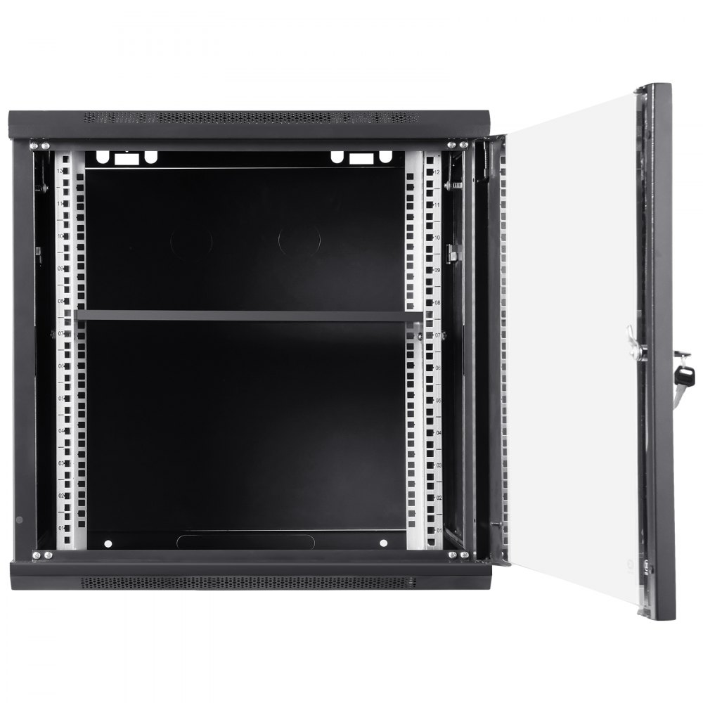 Gabinete de red para servidor VEVOR 9U de montaje en pared, 15,5'' de profundidad, gabinete de rack seguro, soporta hasta 200 lb, cuenta con puerta de vidrio con cerradura y paneles laterales, ideal para equipos de TI y A/V.