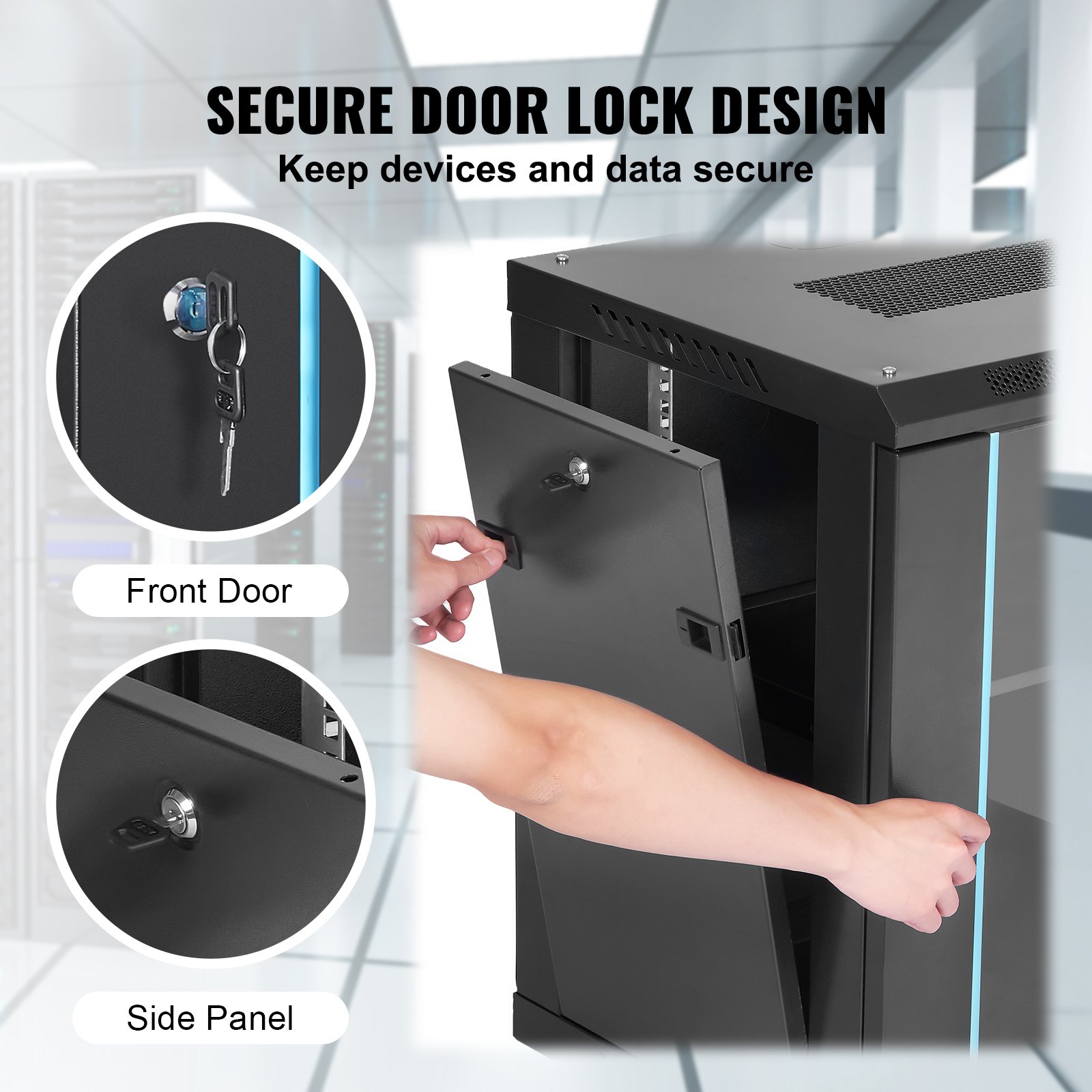 VEVOR Gabinete para servidor de red de montaje en pared 9U, 15.5'' de profundidad, gabinete para servidor en rack, 200 lbs máx. Capacidad de carga montada en el suelo, con paneles laterales de puerta de vidrio con cerradura, para equipos de TI, dispositivos A/V