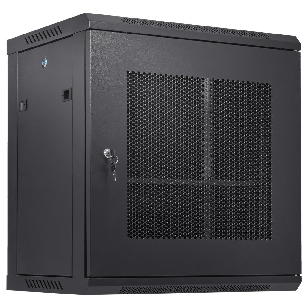 VEVOR Gabinete para servidores de red de montaje en pared de 12U, 15,5 pulgadas de profundidad, gabinete para gabinete en rack para servidores, 200 lbs máx. Capacidad de carga montada en el suelo, con paneles laterales de puerta con cerradura, para equipos de TI, dispositivos A/V