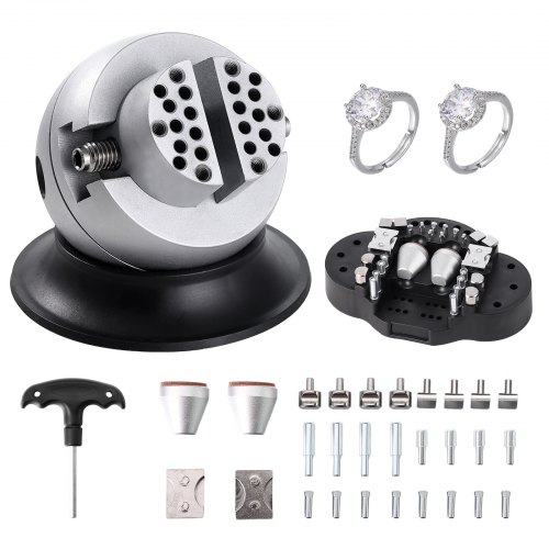 Tornillo de banco esférico VEVOR, herramienta de ajuste de grabado de 7,6 cm, tornillo de banco con rotación de 360°, 30 piezas de accesorios para grabado de joyas, bloque estándar para incrustaciones de piedras preciosas y grabado a pequeña escala.