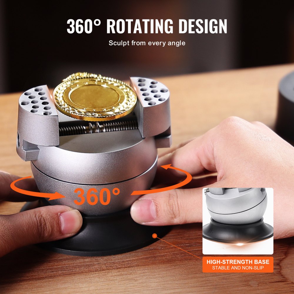 Tornillo de banco esférico VEVOR, herramienta de ajuste de grabado de 7,6 cm, tornillo de banco con rotación de 360°, 30 piezas de accesorios para grabado de joyas, bloque estándar para incrustaciones de piedras preciosas y grabado a pequeña escala.