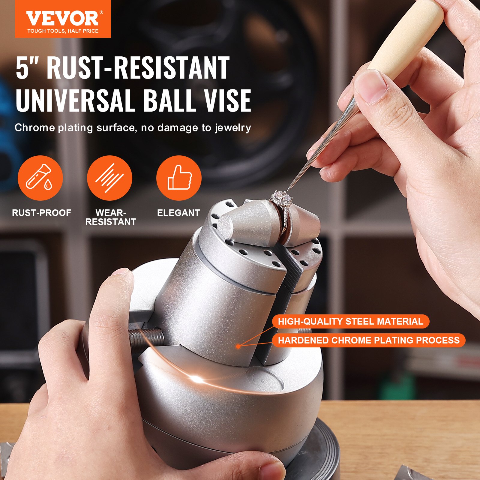 Tornillo de banco esférico VEVOR, herramienta de ajuste de grabado de 5", tornillo de banco con rotación de 360°, 69 piezas de accesorios para grabado de joyas, bloque estándar para incrustaciones de piedras preciosas y grabado a pequeña escala.