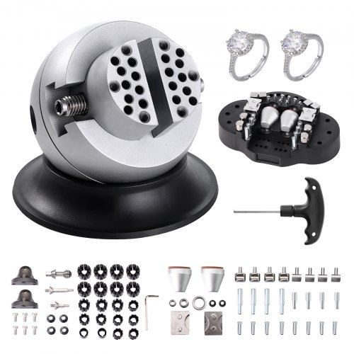 Tornillo de banco esférico VEVOR, herramienta de ajuste de grabado de 7,6 cm, tornillo de banco con rotación de 360°, 70 piezas de accesorios para grabado de joyas, bloque estándar para incrustaciones de piedras preciosas y grabado a pequeña escala.