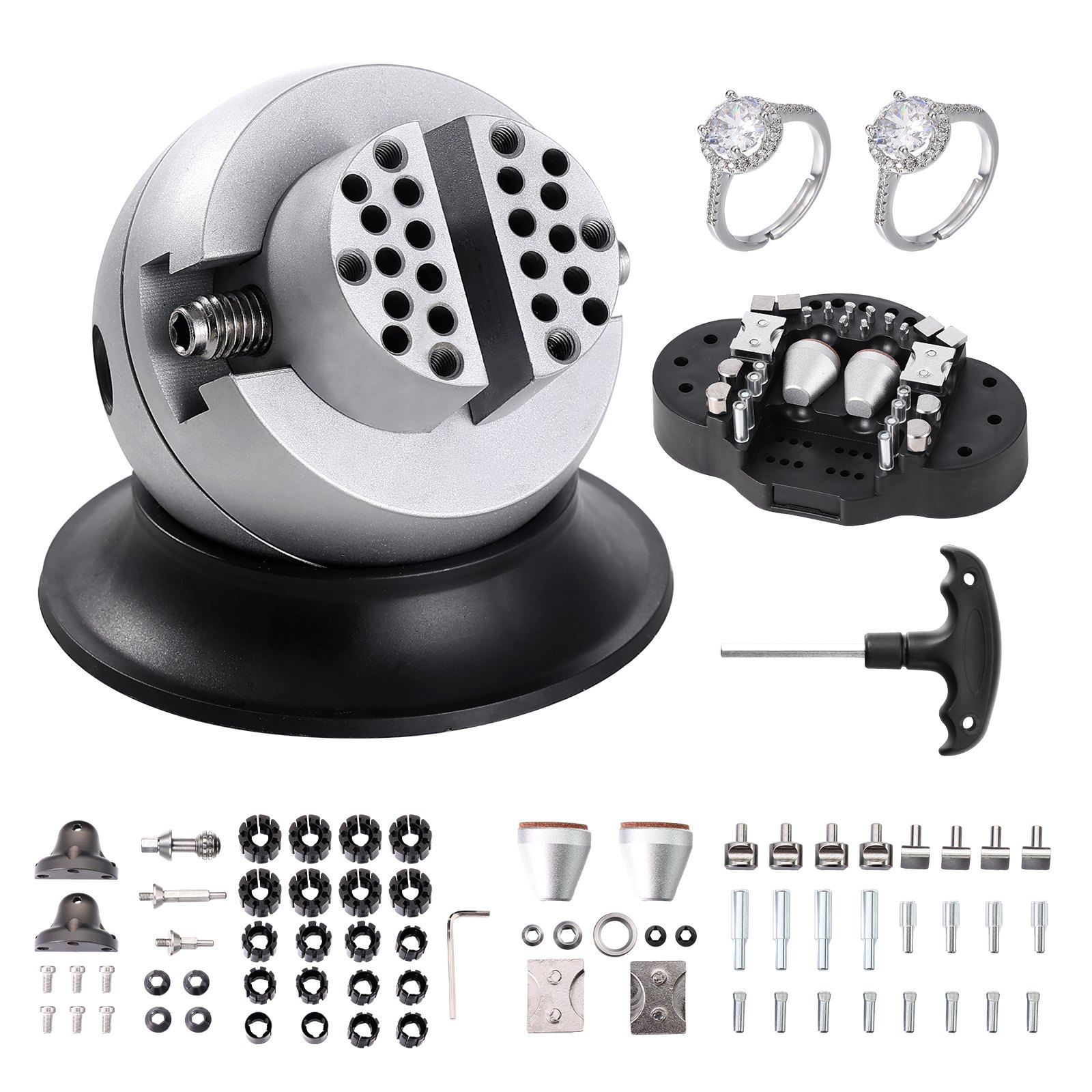 Tornillo de banco esférico VEVOR, herramienta de ajuste de grabado de 7,6 cm, tornillo de banco con rotación de 360°, 70 piezas de accesorios para grabado de joyas, bloque estándar para incrustaciones de piedras preciosas y grabado a pequeña escala.