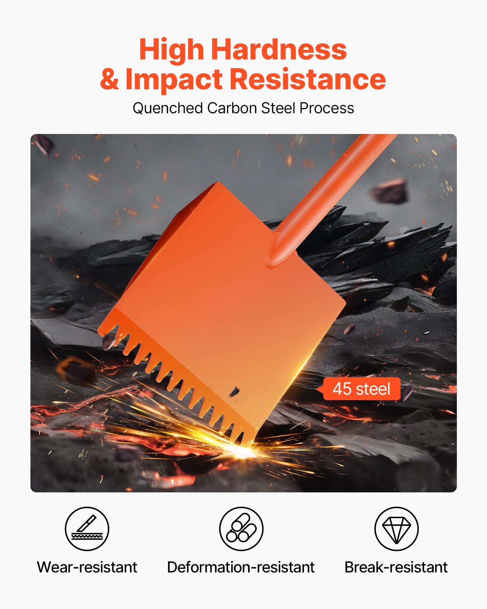 Pala para tejas VEVOR (1 unidad), con mango ergonómico en forma de D, acero de alta dureza 45#, ligera y fácil de usar para retirar tejas y clavos. Ideal para uso comercial y residencial. Color naranja.