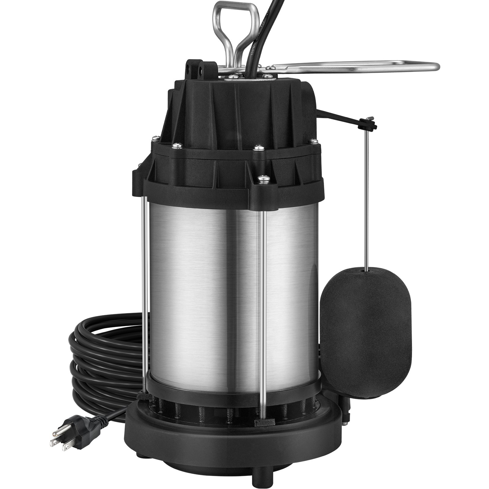Bomba de sumidero VEVOR, 1/2 HP, 3960 GPH, sumergible, de acero inoxidable, con descarga de 1-1/2" NPT y cable de 33 pies, interruptor de flotador automático con conector de conexión, para depósito de agua en sótanos interiores.