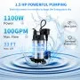 Bomba sumergible de sumidero de hierro fundido y acero VEVOR de 1,5 HP, bomba de agua sumergible de 6000 GPH con interruptor de flotador vertical integrado, para lavabo de sótano y área de inundación