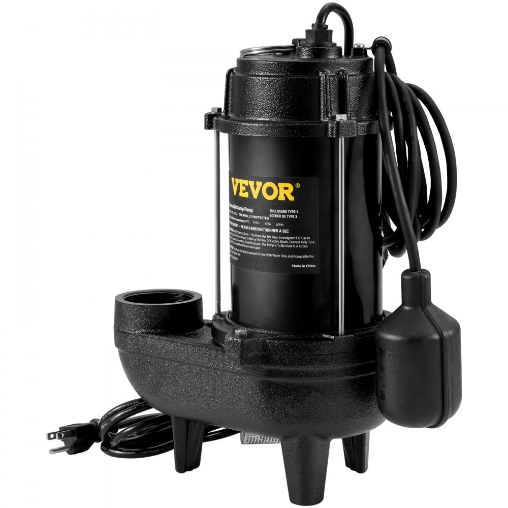 VEVOR Bomba sumergible para aguas residuales, 3/4 HP, 5880 GPH, 1050 W, hierro fundido duradero, incluye salida de 2" e interruptor de flotador de 10 pies, probado por UL para seguridad, ideal para tanques sépticos, sótanos