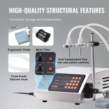 VEVOR Máquina de llenado de líquidos, capacidad de llenado de 10-4000 ml, máquina llenadora automática de botellas, máquina embotelladora, control digital para leche, agua, vino, bebidas, salsa de soja, vinagre, alcohol (boquilla doble)