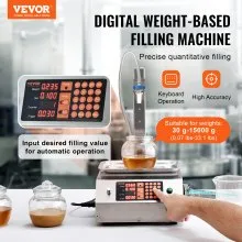 VEVOR Máquina llenadora de líquidos, capacidad de pesaje de 30-15000 g, máquina llenadora automática de botellas, máquina embotelladora, control digital para leche, agua, aceite, vino, bebidas, detergente, champú (boquilla única)