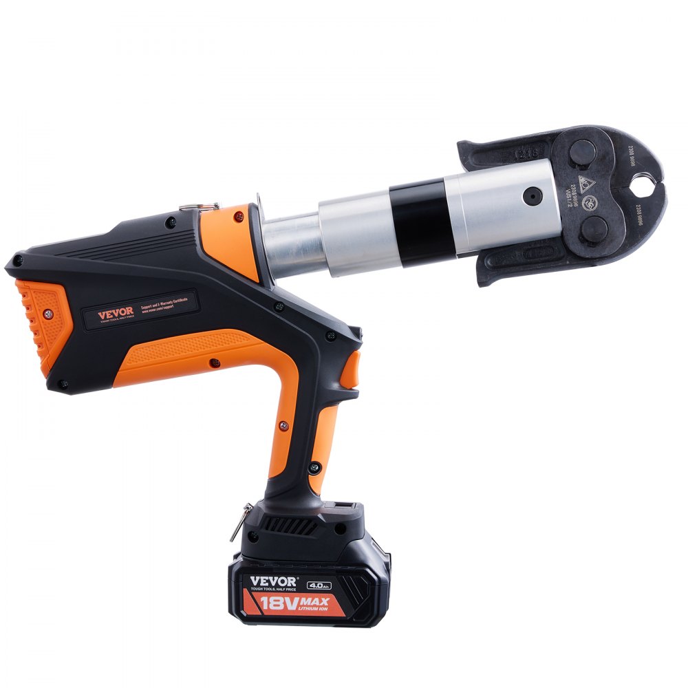 Crimpadora de tubos inalámbrica profesional VEVOR de 18 V, apta para tubos de acero inoxidable, cobre y PEX de 1/2" a 2", con giro de 360°, motor sin escobillas e incluye 6 mordazas de crimpado.