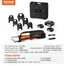 VEVOR Pro Press Tool, herramienta de prensado de tubos eléctricos de 18 V para tubos de acero inoxidable de 1/2" a 2", cobre, PEX, kit de herramientas de prensa con 6 mandíbulas de prensa Pro, 2 bater