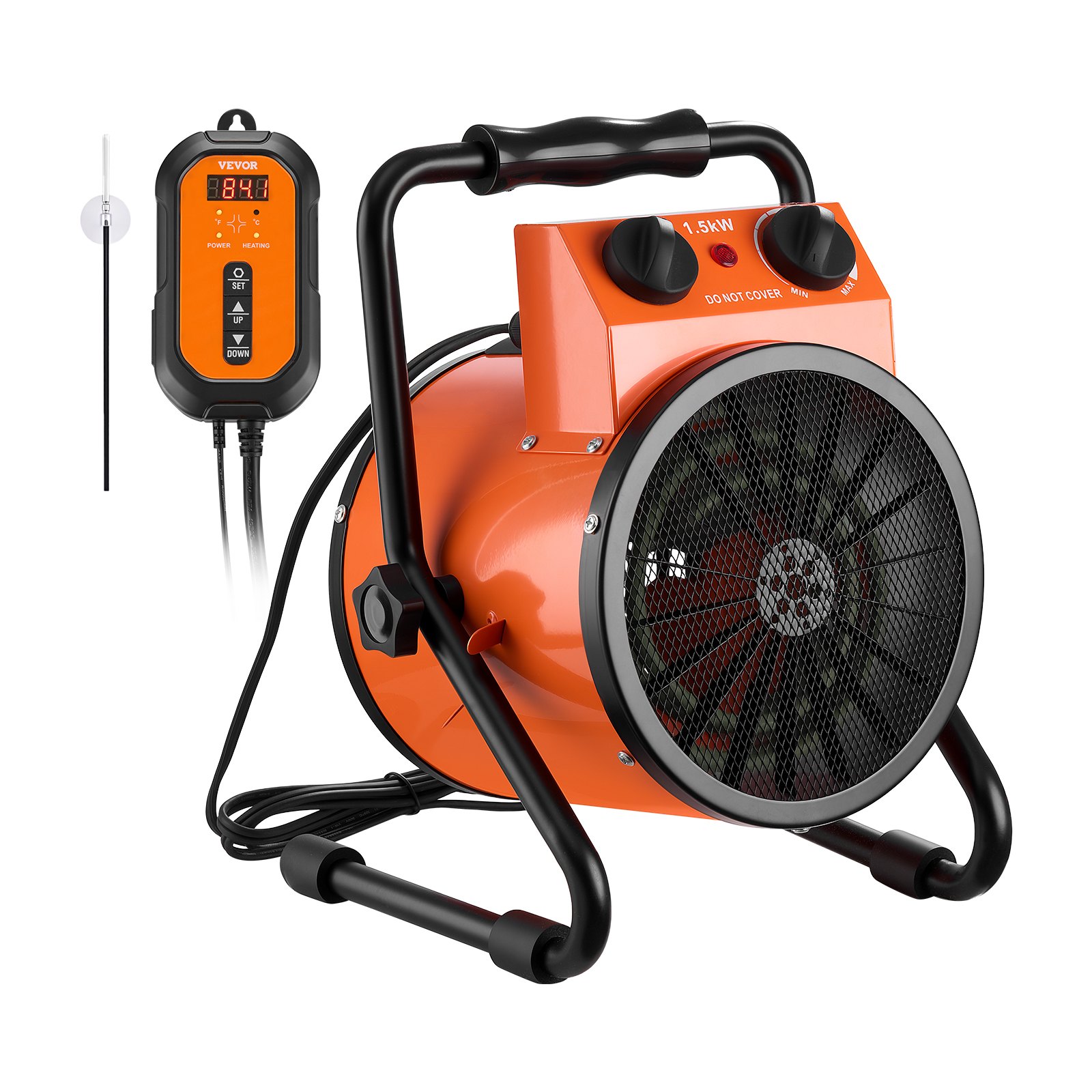 Calefactor para invernadero VEVOR, calefactor eléctrico de 1500 W con termostato, elemento calefactor tubular, ángulo ajustable de 25°, protección IPX4 y contra sobrecalentamiento, ideal para carpas de cultivo, invernaderos, salas de flores y oficinas en casa.