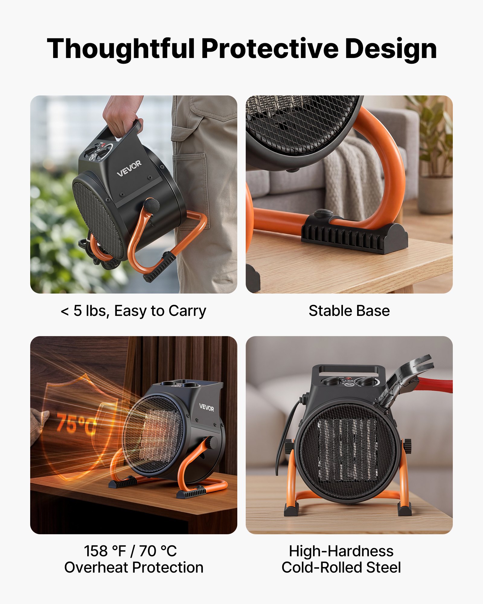 Calefactor para invernadero VEVOR, calefactor eléctrico PTC de 1500 W con termostato, ventilador, modos de calor bajo y alto, ángulo ajustable de 15°, protección contra sobrecalentamiento, para carpa de cultivo, invernadero, sala de flores, oficina en casa