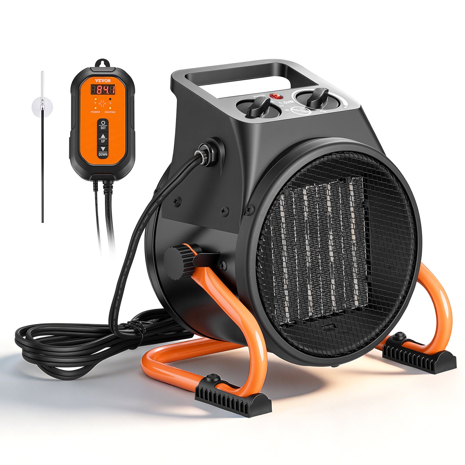 Calefactor para invernadero VEVOR, calefactor eléctrico PTC de 1500 W con termostato, ventilador, modos de calor bajo y alto, ángulo ajustable de 15°, protección contra sobrecalentamiento, para carpa de cultivo, invernadero, sala de flores, oficina en casa