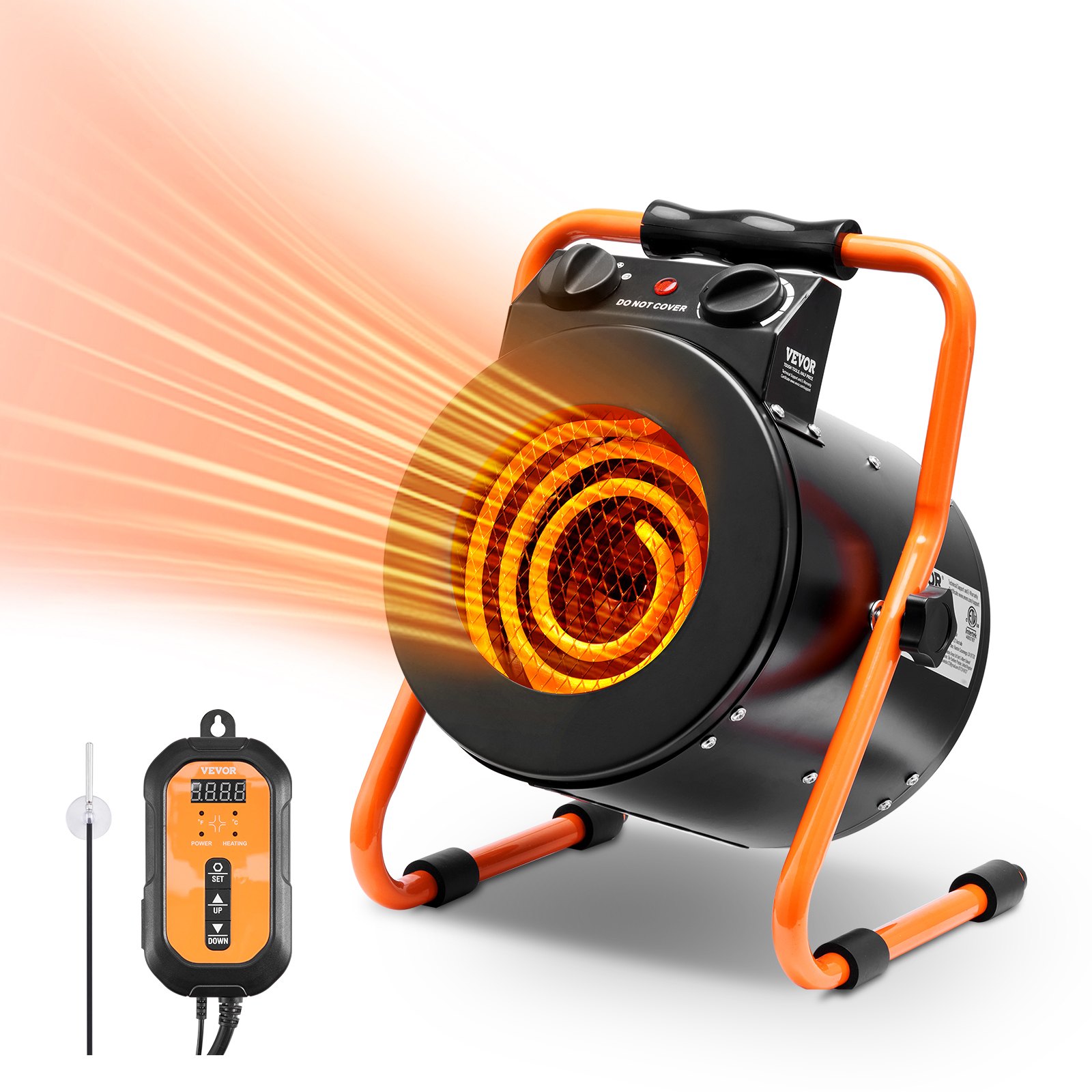 Calentador de invernadero VEVOR con termostato, 1500 W de calentamiento rápido con protección contra sobrecalentamiento, 2 velocidades para armario de cultivo pequeño, ventilador calefactor eléctrico portátil para invernadero, sala de flores y lugar de trabajo.