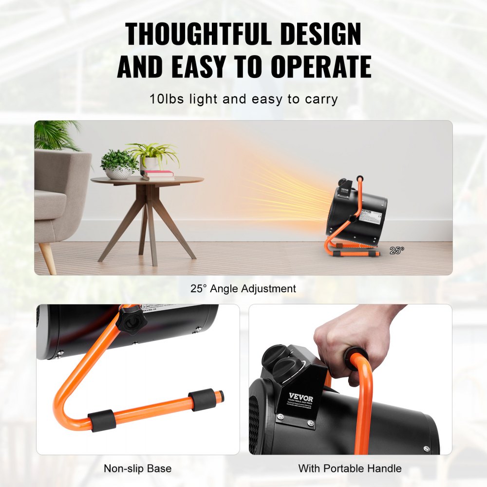 VEVOR Calentador de Invernadero, Calentamiento Rápido de 2000 W con Protección contra Sobrecalentamiento, Calentador de Tienda de Cultivo Pequeño de Ajuste de 2 Velocidades, Ventilador Calentador Eléctrico Portátil para Invernadero, Sala de Flores, Lugar de Trabajo IP24 Impermeable