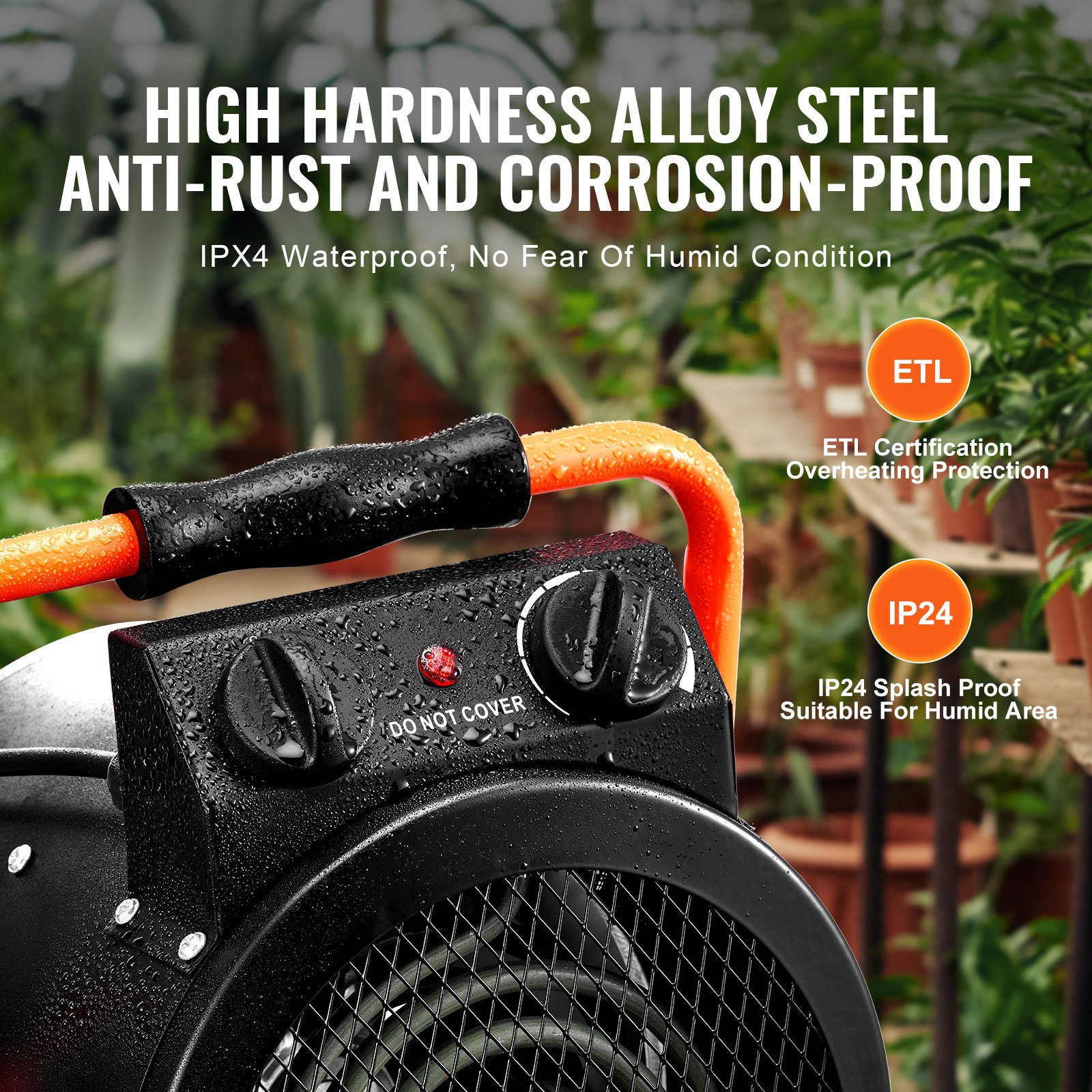 VEVOR Calentador de Invernadero, Calentamiento Rápido de 2000 W con Protección contra Sobrecalentamiento, Calentador de Tienda de Cultivo Pequeño de Ajuste de 2 Velocidades, Ventilador Calentador Eléctrico Portátil para Invernadero, Sala de Flores, Lugar de Trabajo IP24 Impermeable