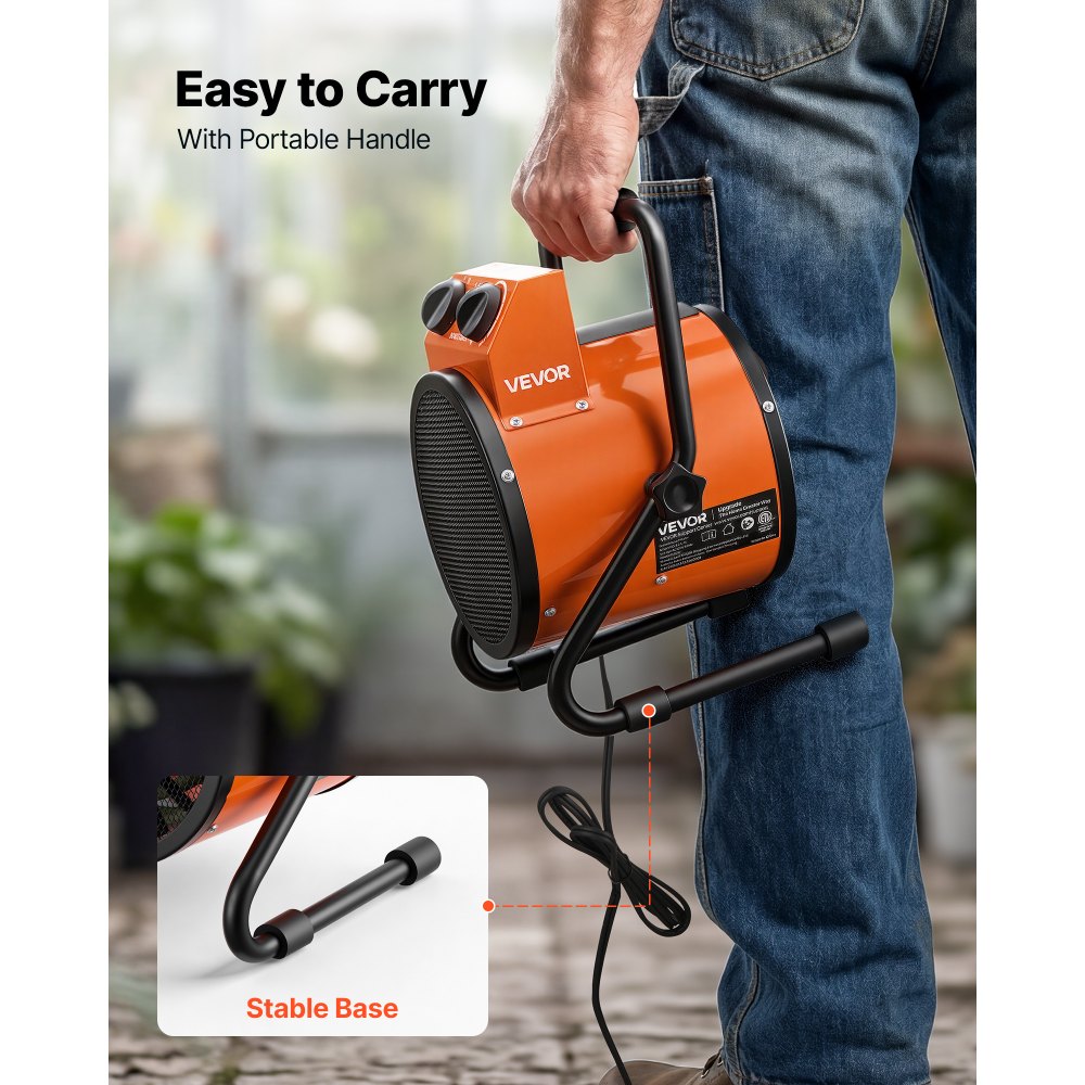 Calefactor para invernadero VEVOR, calefactor eléctrico de 1500 W con ventilador y modos de alta potencia, protección IPX4, ángulo ajustable de 25°, protección contra sobrecalentamiento, para carpas de cultivo, invernaderos pequeños, salas de flores, oficinas en casa