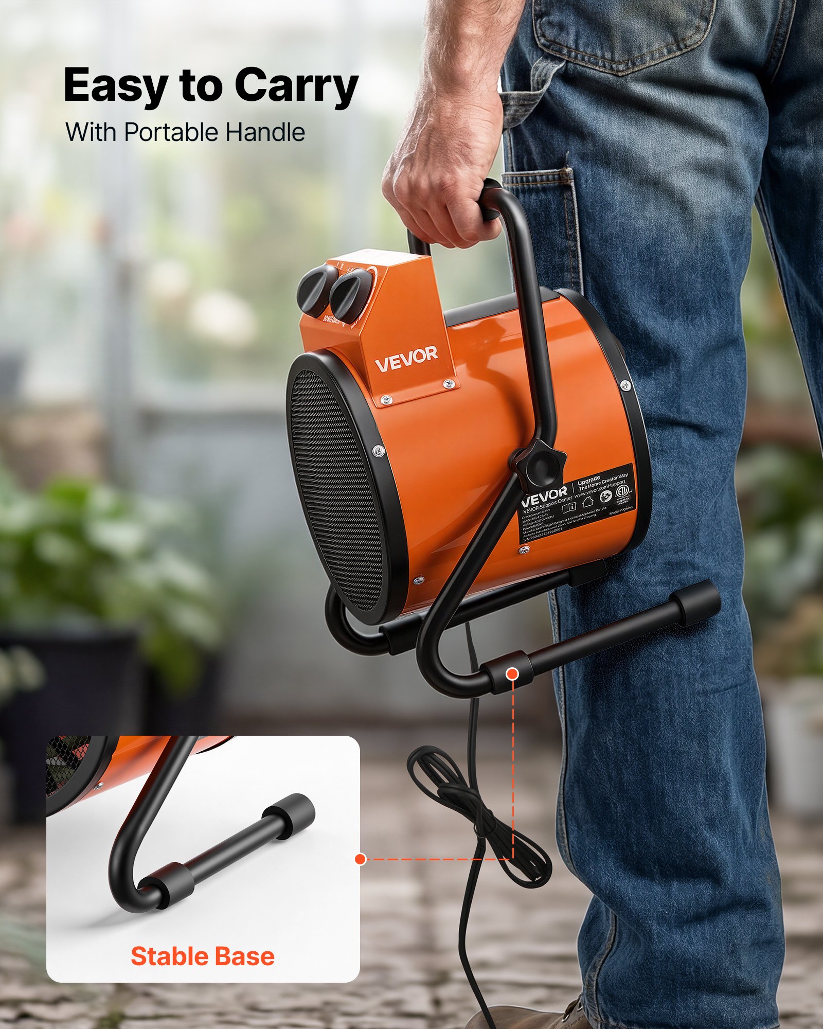 Calefactor para invernadero VEVOR, calefactor eléctrico de 1500 W con ventilador y modos de alta potencia, protección IPX4, ángulo ajustable de 25°, protección contra sobrecalentamiento, para carpas de cultivo, invernaderos pequeños, salas de flores, oficinas en casa
