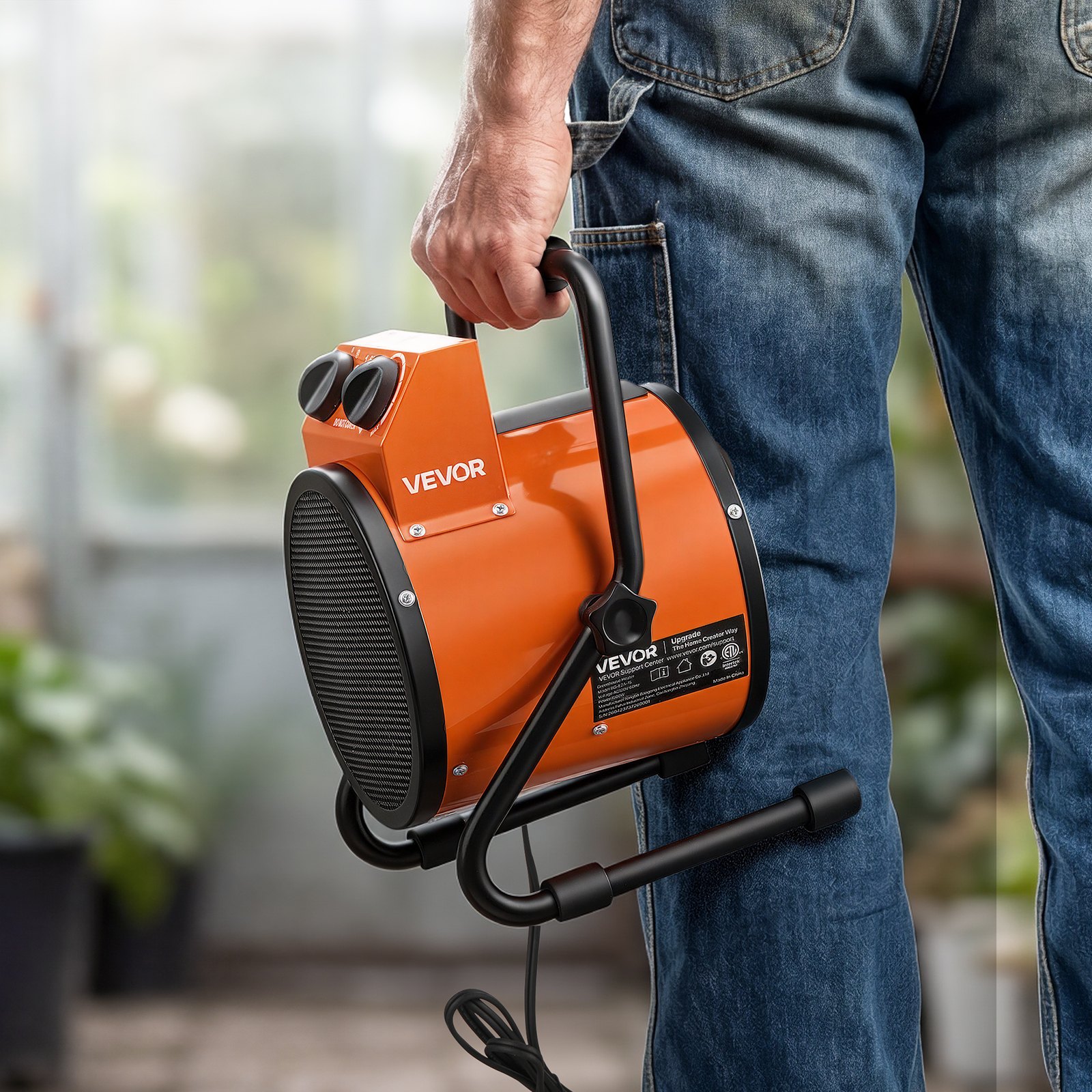 Calefactor para invernadero VEVOR, calefactor eléctrico de 1500 W con ventilador y modos de alta potencia, protección IPX4, ángulo ajustable de 25°, protección contra sobrecalentamiento, para carpas de cultivo, invernaderos pequeños, salas de flores, oficinas en casa