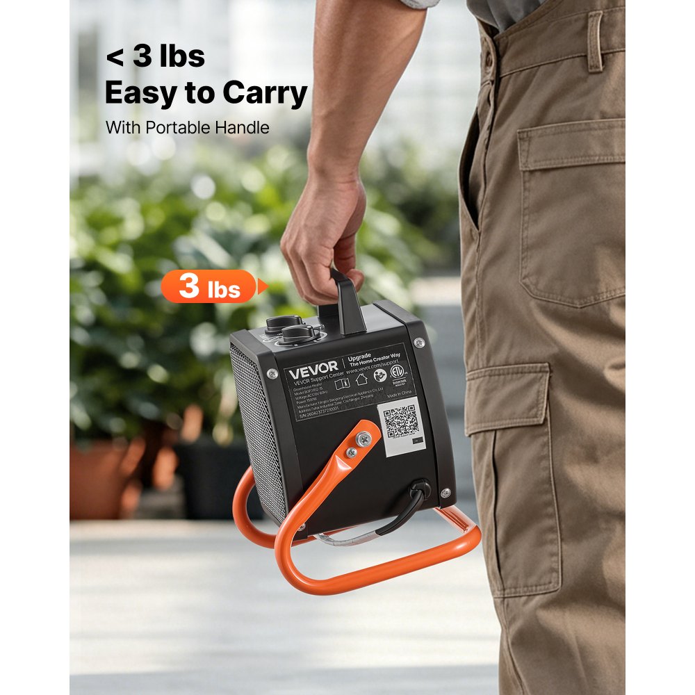 Calefactor para invernadero VEVOR, calefactor eléctrico PTC de 1500 W con ventilador, modos de calor bajo y alto, ángulo ajustable de 40°, protección contra sobrecalentamiento, portátil para carpas de cultivo, invernaderos pequeños, salas de flores, oficinas en casa