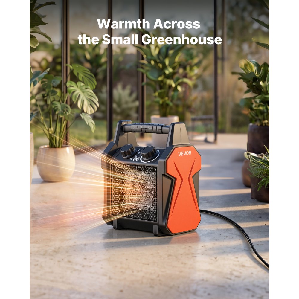 Calefactor para invernadero VEVOR, calefactor eléctrico PTC de 1500 W con ventilador, modos de calor bajo y alto, protección contra sobrecalentamiento, apagado automático en caso de vuelco, portátil para carpas de cultivo, invernaderos pequeños, salas de flores, oficinas en casa