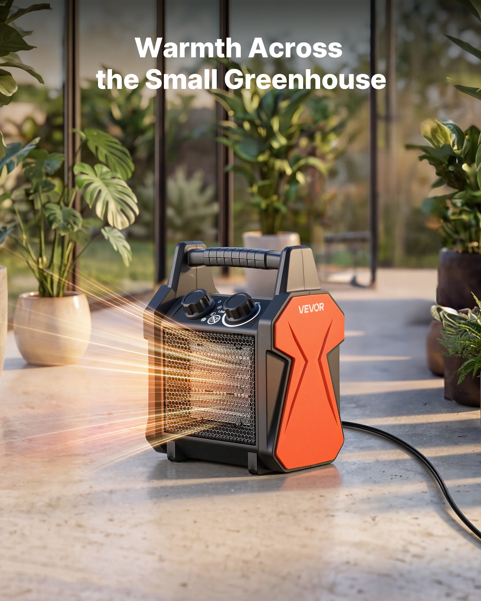 Calefactor para invernadero VEVOR, calefactor eléctrico PTC de 1500 W con ventilador, modos de calor bajo y alto, protección contra sobrecalentamiento, apagado automático en caso de vuelco, portátil para carpas de cultivo, invernaderos pequeños, salas de flores, oficinas en casa