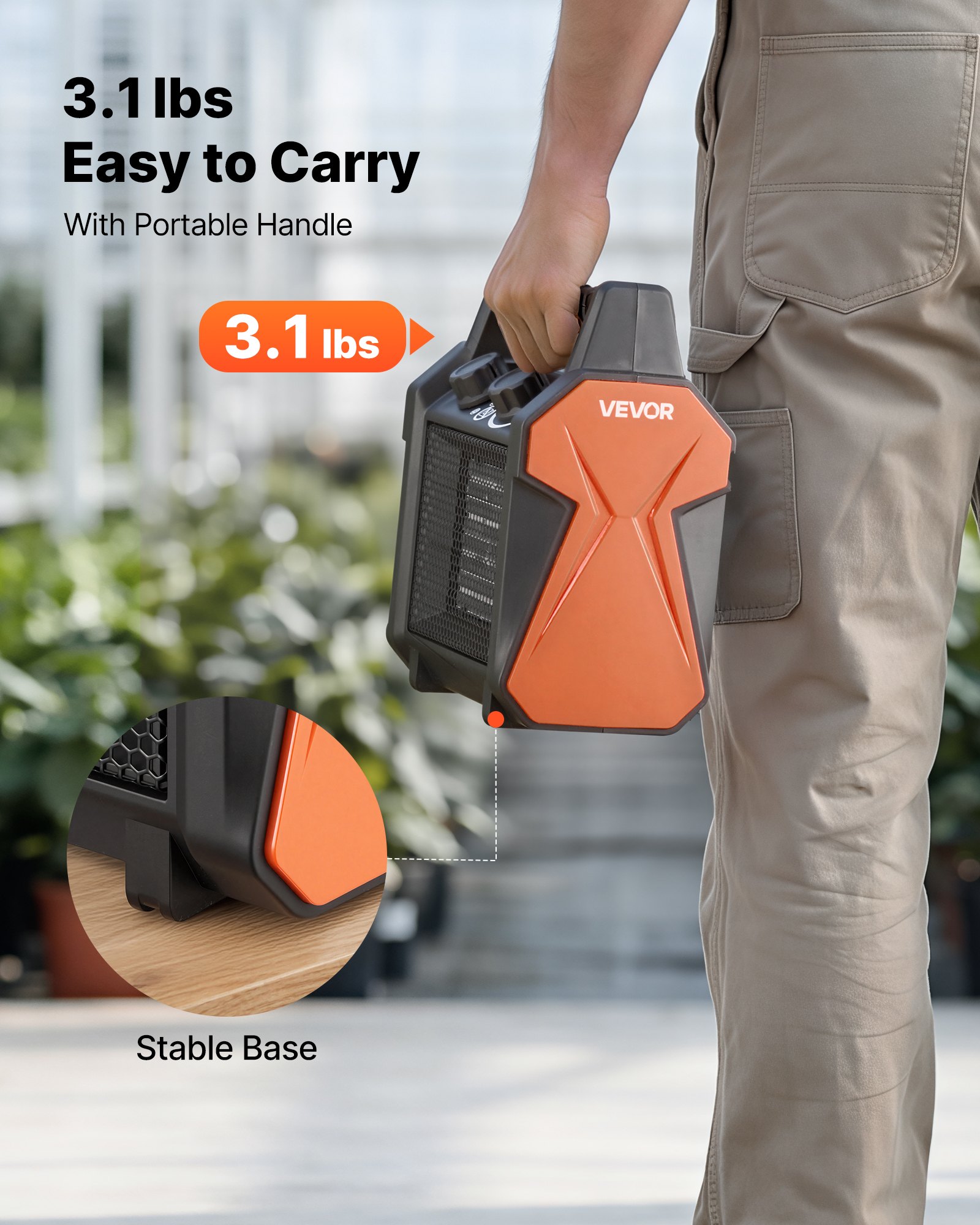 Calefactor para invernadero VEVOR, calefactor eléctrico PTC de 1500 W con ventilador, modos de calor bajo y alto, protección contra sobrecalentamiento, apagado automático en caso de vuelco, portátil para carpas de cultivo, invernaderos pequeños, salas de flores, oficinas en casa