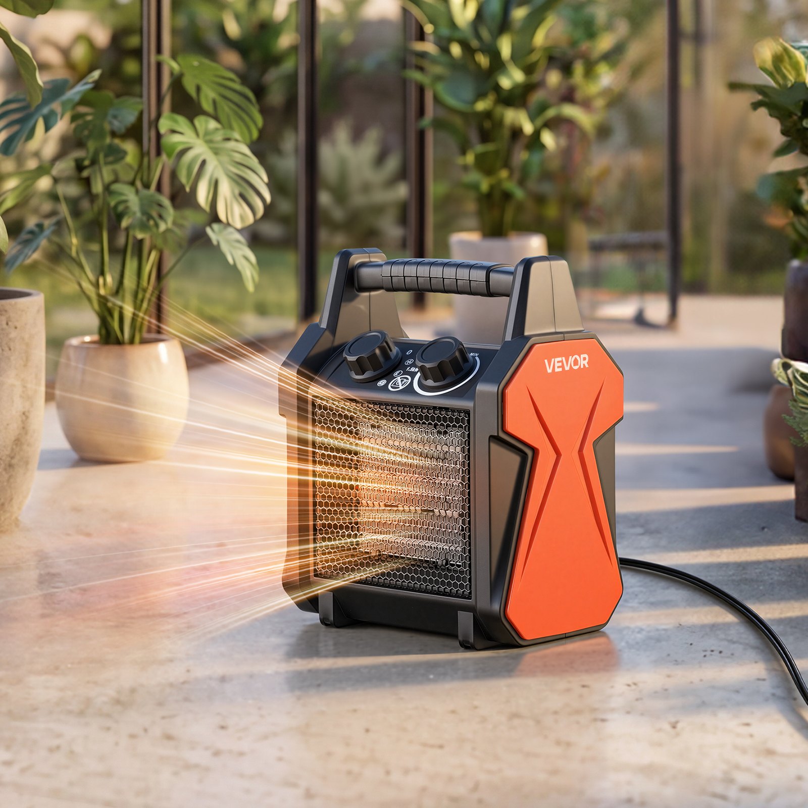 Calefactor para invernadero VEVOR, calefactor eléctrico PTC de 1500 W con ventilador, modos de calor bajo y alto, protección contra sobrecalentamiento, apagado automático en caso de vuelco, portátil para carpas de cultivo, invernaderos pequeños, salas de flores, oficinas en casa