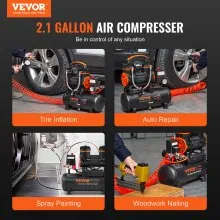 Compresor de aire VEVOR 2.1 galones 900W 2.2 CFM@ 90PSI sin aceite