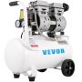 Compresor de aire VEVOR con tanque blanco, motores gemelos, manómetros y ruedas para movilidad.