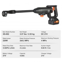 Hidrolavadora inalámbrica VEVOR, limpiadora portátil de alta presión de 580 PSI y 1,1 GPM, pistola para lavar autos con batería de 4,0 Ah, cargador, boquilla 6 en 1, para limpieza y riego de pisos y hogares