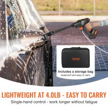 VEVOR Lavadora a presión inalámbrica, limpiador eléctrico portátil de 652 PSI 1.1 GPM, pistola de lavado de autos de alta presión de mano con batería de 4.0 Ah, cargador, boquilla 6 en 1, para limpieza y riego del hogar/pisos