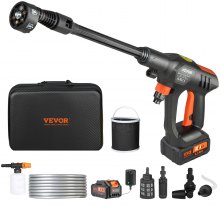 VEVOR Lavadora a presión inalámbrica, limpiador eléctrico portátil de 652 PSI 1.1 GPM, pistola de lavado de autos de alta presión de mano con batería de 4.0 Ah, cargador, boquilla 6 en 1, para limpieza y riego del hogar/pisos