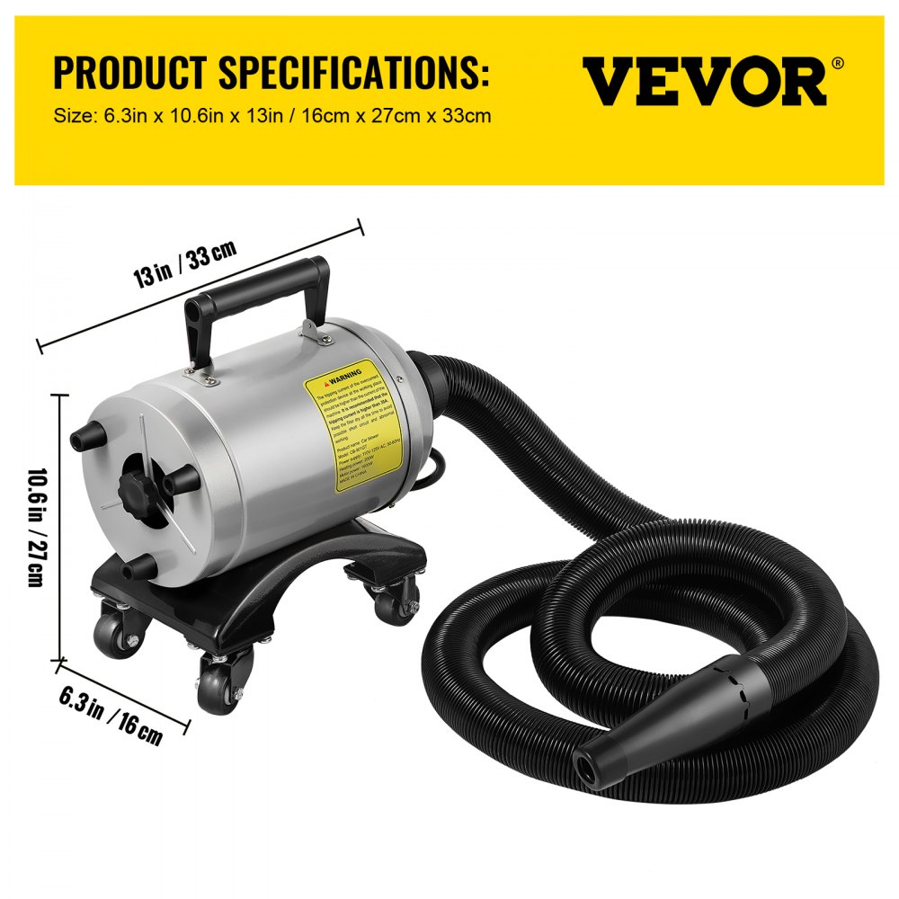 VEVOR Secador de aire para automóvil, soplador de aire para secador de automóvil de alta velocidad y temperatura de 5.0HP 180 CFM 110V 5-20P (20A) enchufe, con ruedas y manguera flexible de 20 pies y 2 boquillas de chorro de aire para máquina de secado de agua de lavado de automóvil