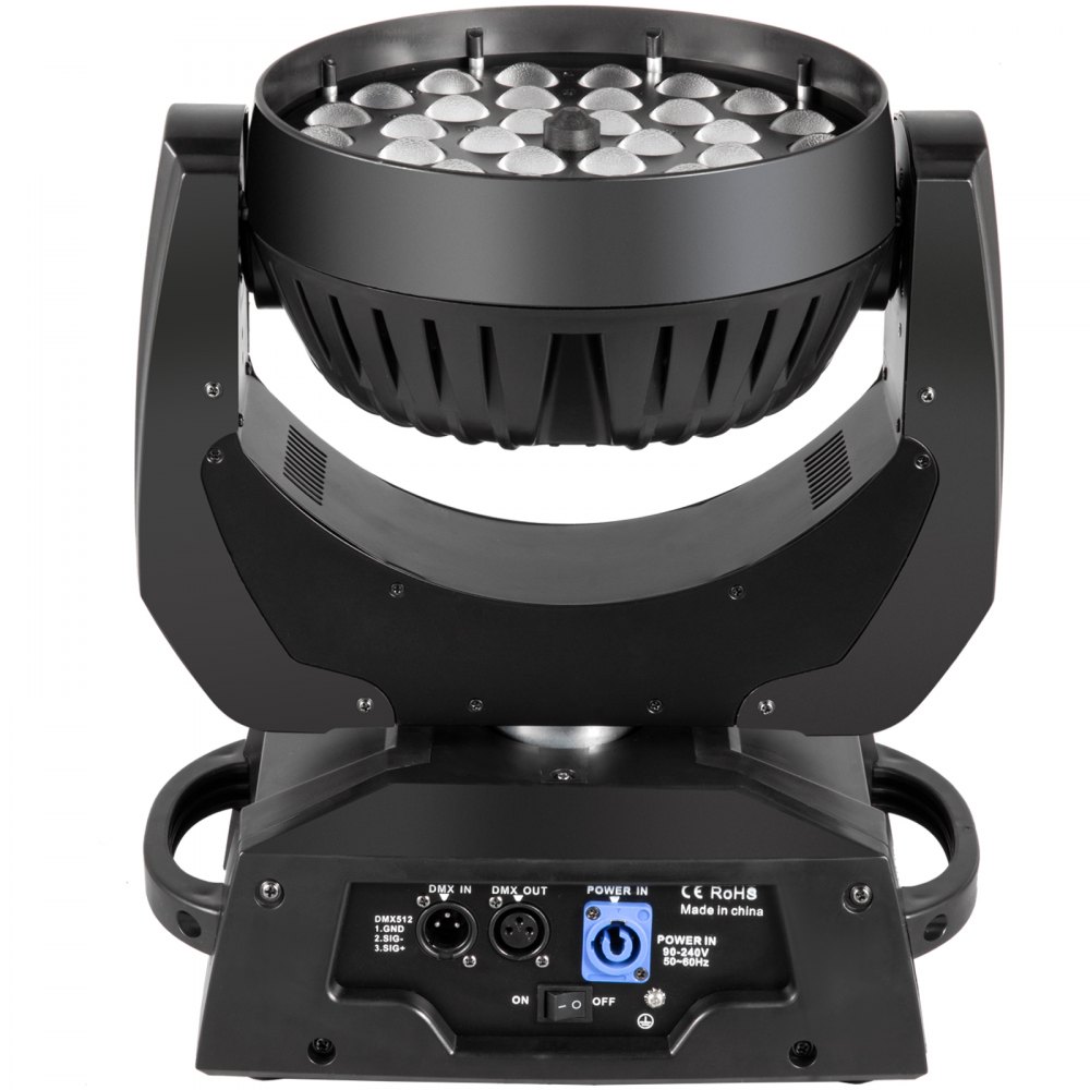 Luz de escenario LED VEVOR con cabezal ajustable y panel de control, vista posterior.