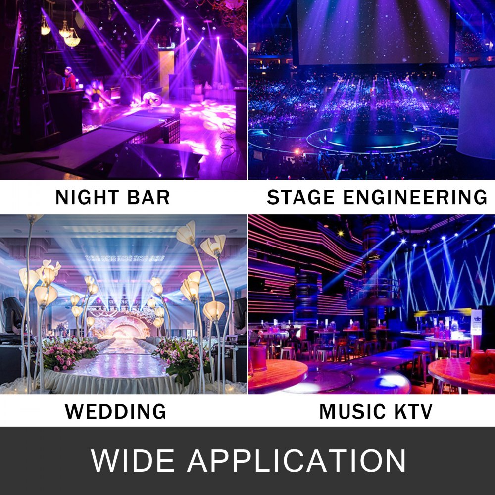 Aplicaciones de iluminación de escenario LED VEVOR: bar nocturno, ingeniería de escenario, bodas, música ktv.