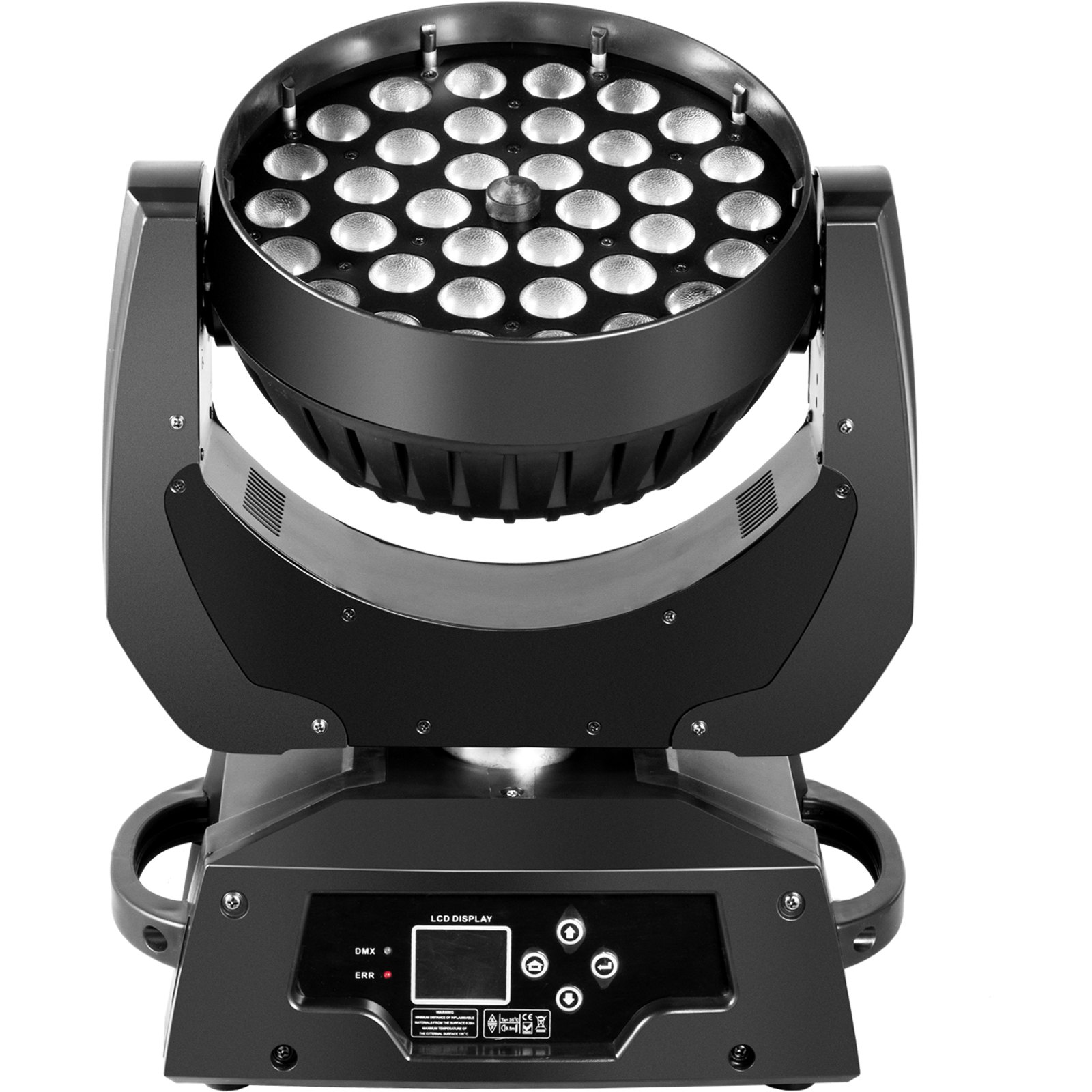 Luz de escenario LED VEVOR negra con matriz LED circular y base de panel de control.