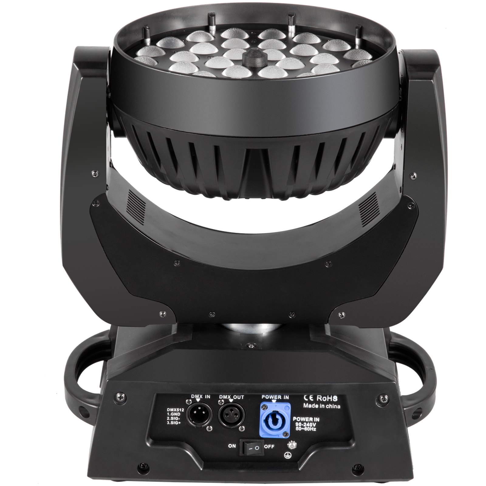 Luz de escenario LED VEVOR con cabezal ajustable y panel de control, vista posterior.