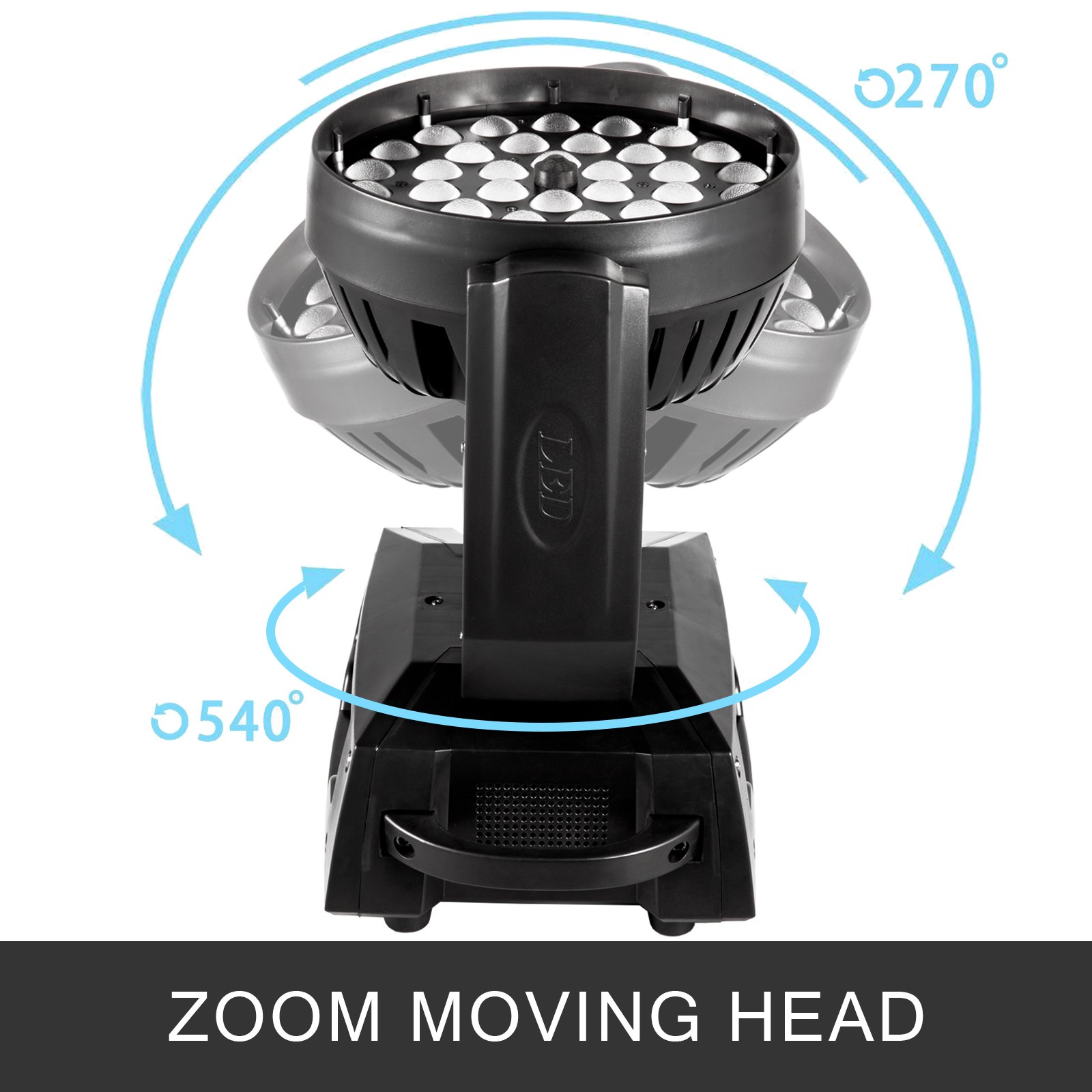 Luz de escenario LED VEVOR con rotación de 540° e inclinación de 270°. Cabezal móvil con zoom.