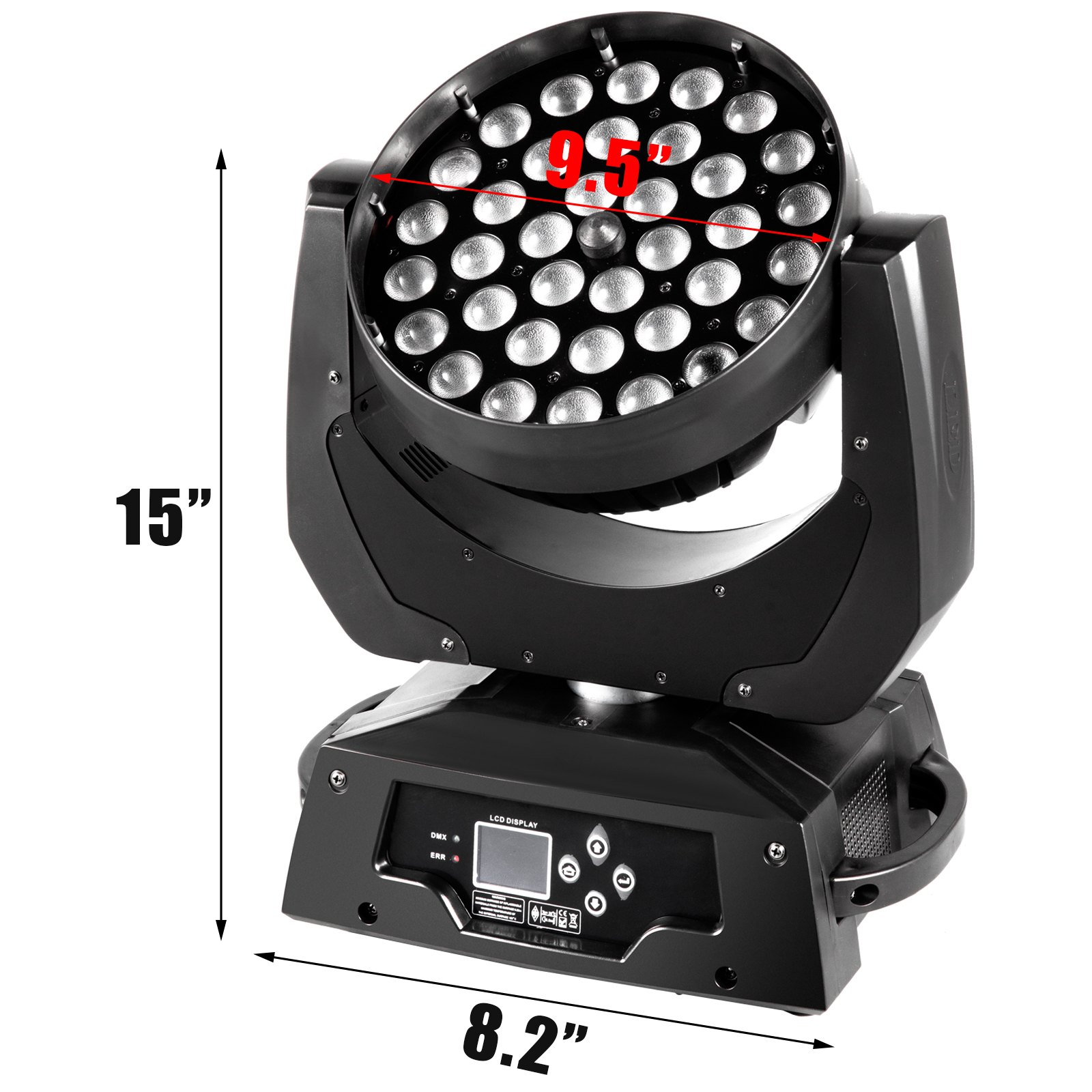 Luz de escenario LED VEVOR, 15&quot; de alto, base de 8,2&quot;, diámetro del cabezal de luz de 9,5&quot;.