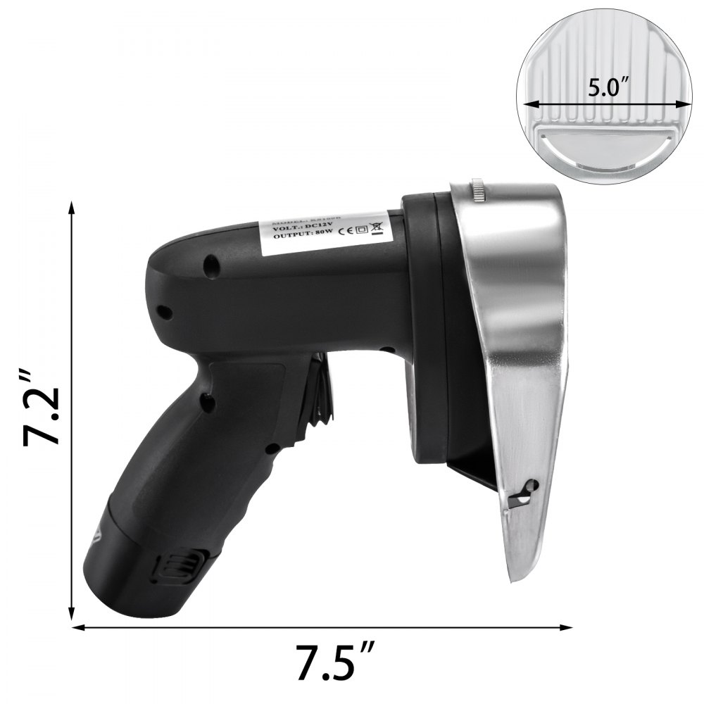 Cuchillo para shawarma inalámbrico VEVOR con 7,2&quot; de alto y 7,5&quot; de largo, hoja de 5&quot; de cerca.
