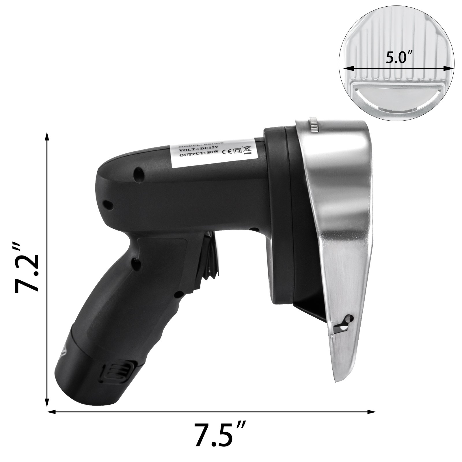 Cuchillo para shawarma inalámbrico VEVOR con 7,2&quot; de alto y 7,5&quot; de largo, hoja de 5&quot; de cerca.