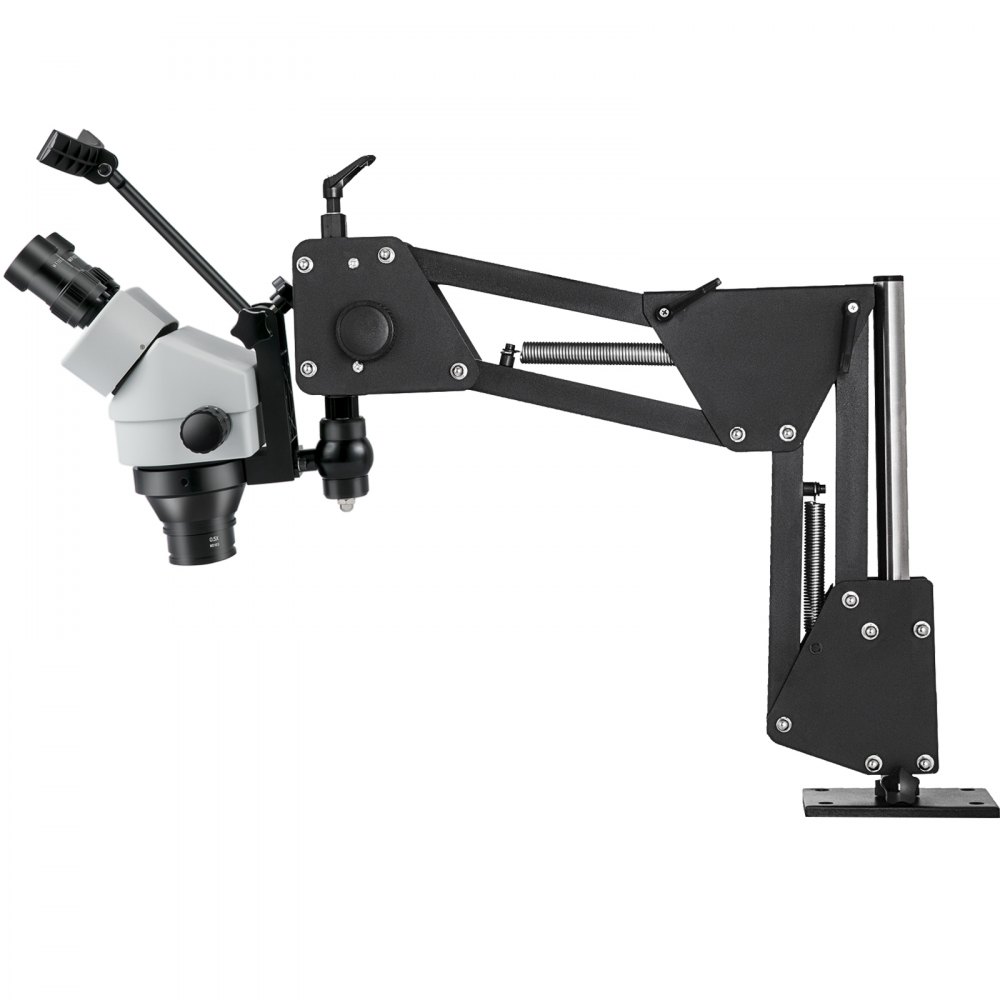 Microscopio con microincrustaciones VEVOR en blanco y negro con brazo ajustable.