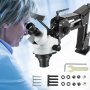 Microscopio con microincrustaciones VEVOR con brazo ajustable y componentes de hardware de montaje.
