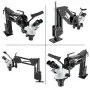 Microscopio con microincrustaciones VEVOR que muestra brazos ajustables y ocular binocular.